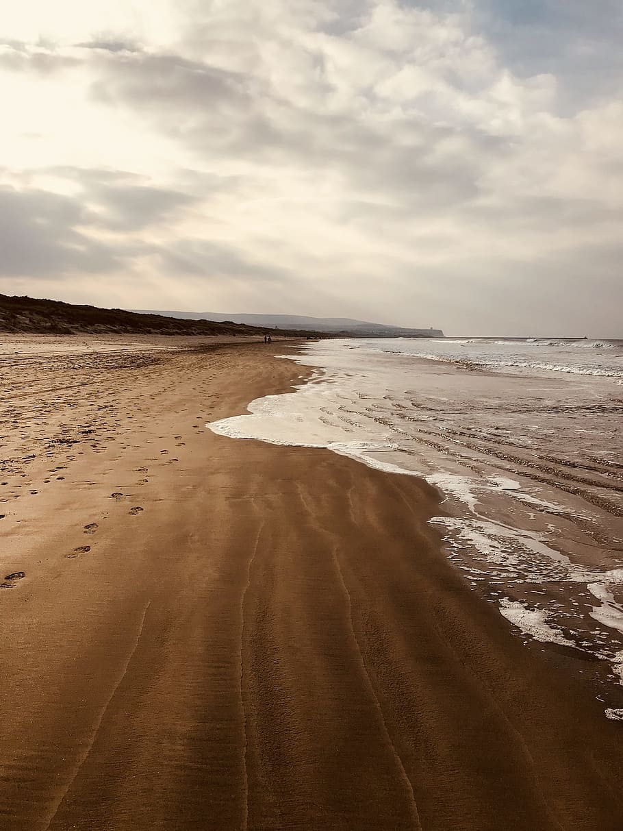 Empty Brown Sand Seashore, beach, clouds, daytime, nature, outdoors HD wallpaper