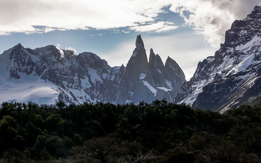 trees near mountain, mountain range, nature, outdoors, peak, ice HD wallpaper