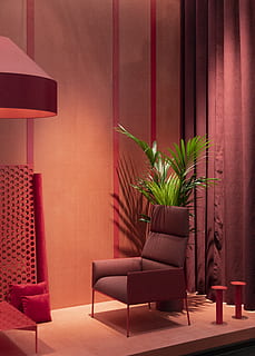 empty gray sofa chair beside palm tree, furniture, room, indoors HD wallpaper