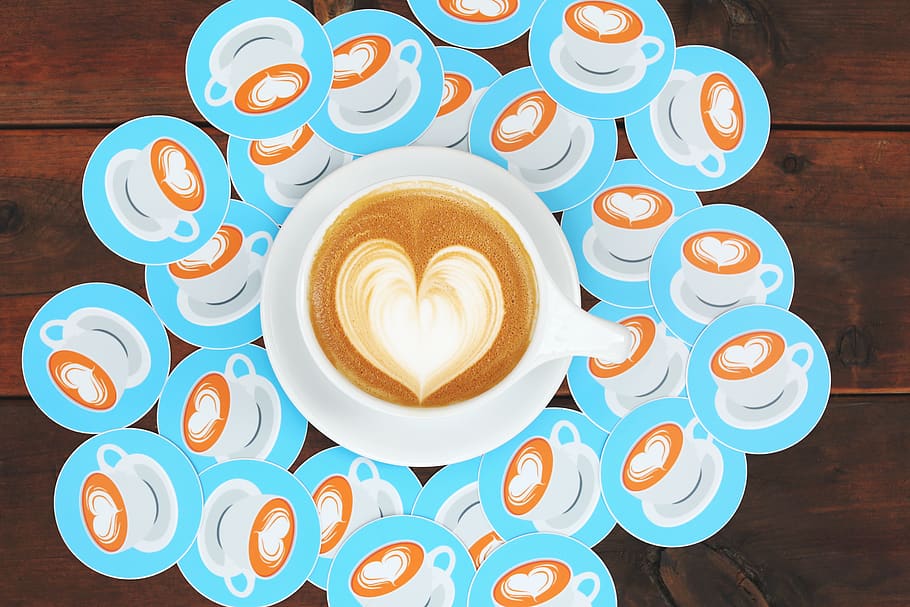 cappuccino on white mug, coffee - drink, cup, table, coffee cup HD wallpaper