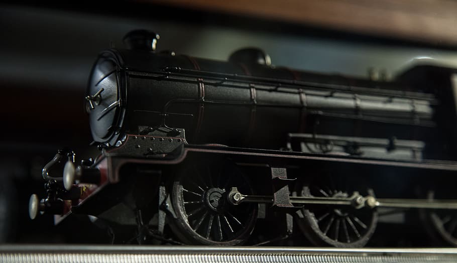 black train scale model, transportation, locomotive, vehicle, HD wallpaper