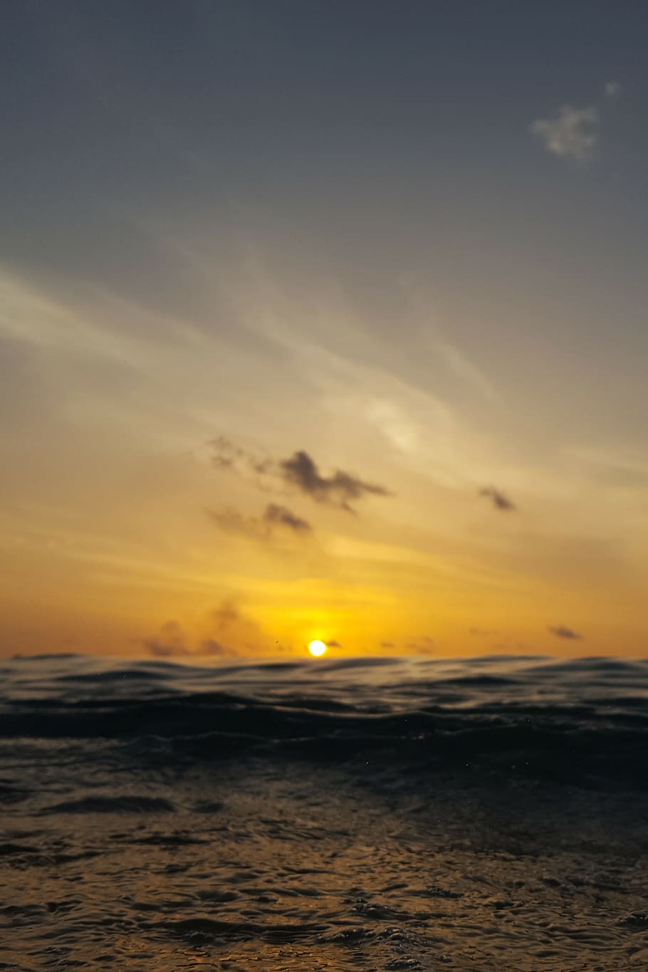 body of water under blue sky at golden hour, sun, sea, ocean HD wallpaper