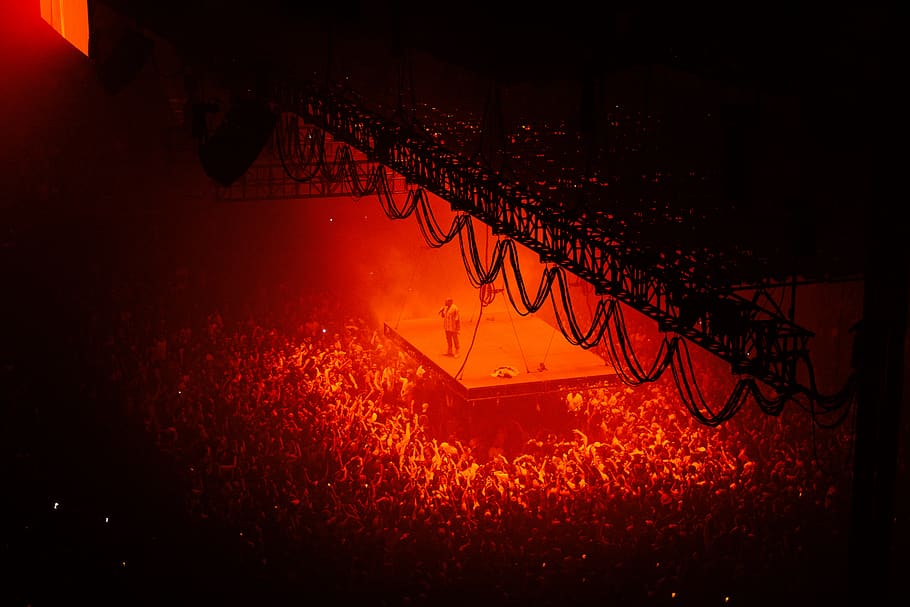 people, crowd, mosh, pit, red, concert, artist, night, illuminated HD wallpaper