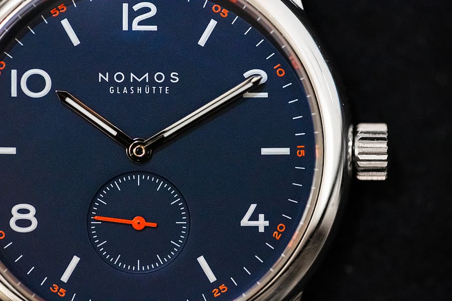 HD wallpaper: round silver-colored Nomos watch at 10:10, time, number,  close-up | Wallpaper Flare