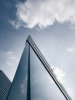 clear glass building under white and blue sky, angle, sharp, edge HD wallpaper