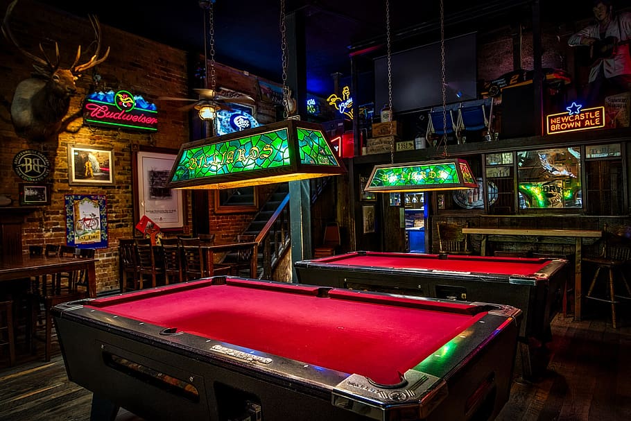 Hd Wallpaper Brown And Red Billiards, Coca Cola Pool Table Lights