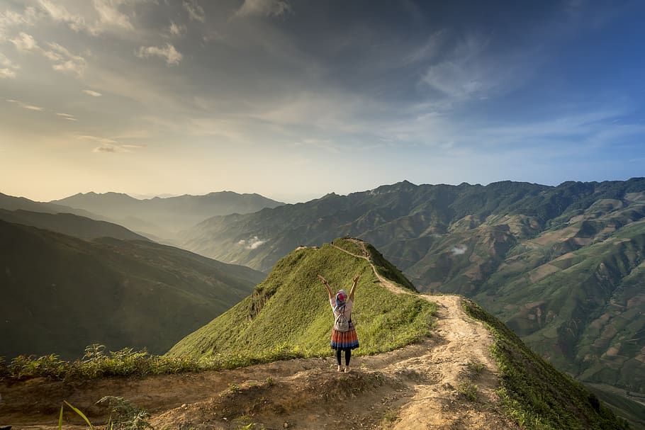 Photo of Woman Standing On Top Of Mountain, adventure, alps, altitude HD wallpaper