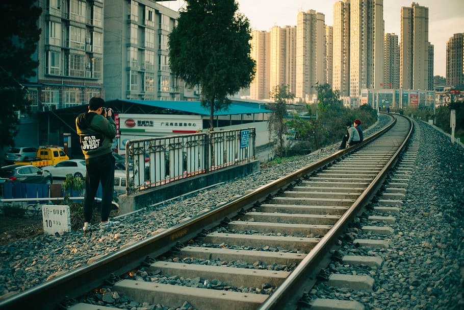 Sunset, track, rail transportation, railroad track, architecture HD wallpaper
