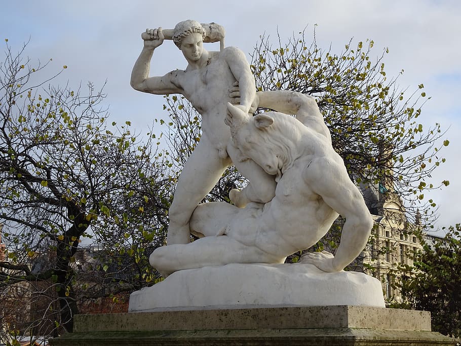 statue, sculpture, pierre, monument, mythology, man, minotaur, HD wallpaper