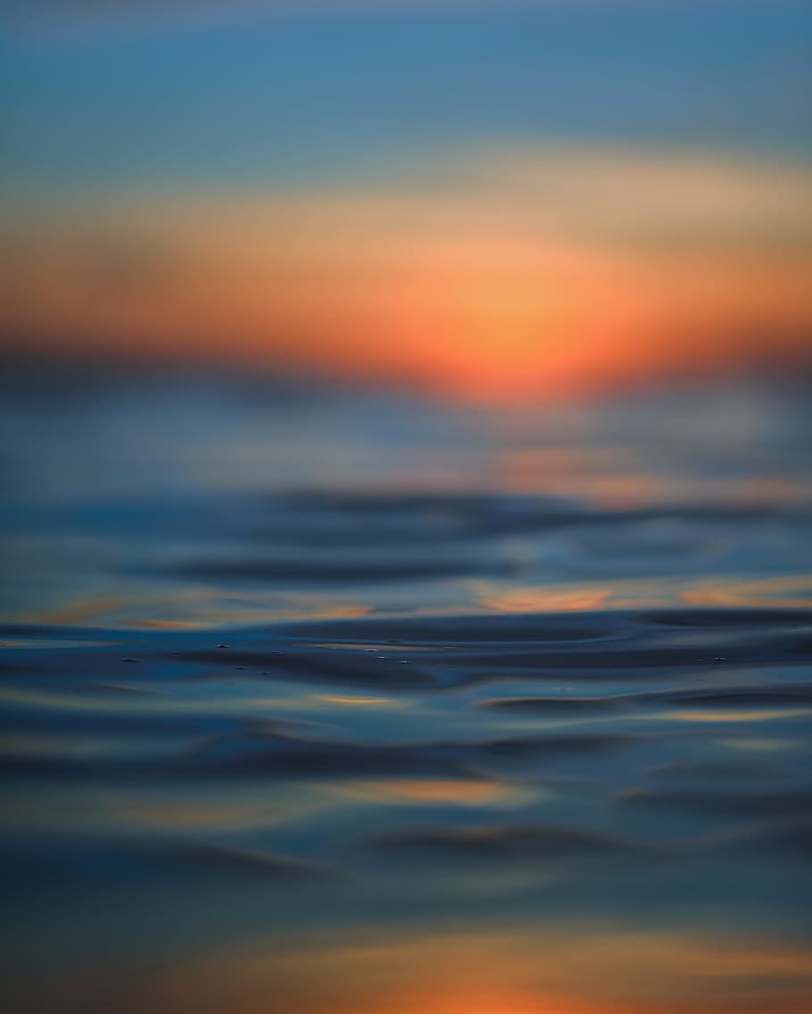 sunset, surface, water, ocean, ocean beach, sunlight, sundown HD wallpaper