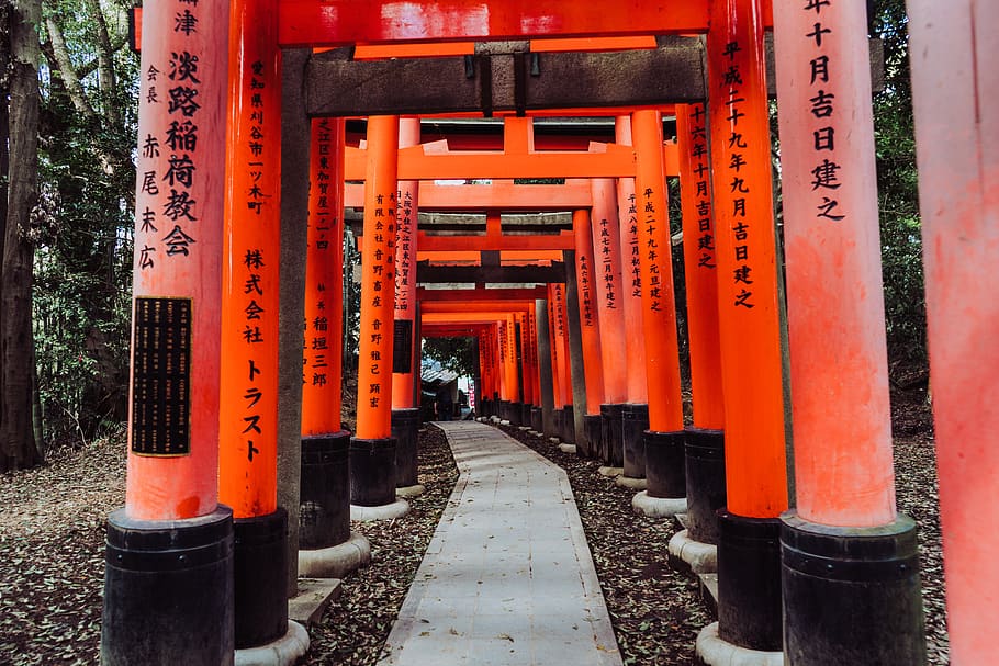 tori gate, building, architecture, torii, street, pillar, column HD wallpaper