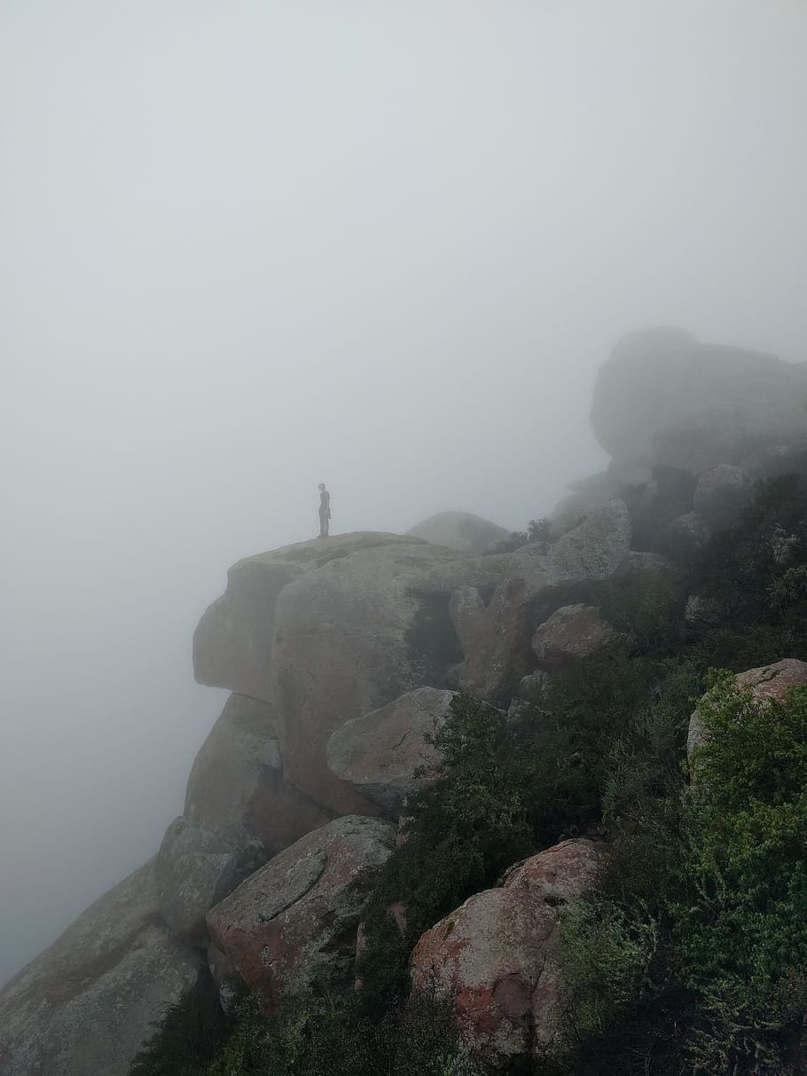 alone, person, far, away, fog, cloudy, adventure, trip, top HD wallpaper