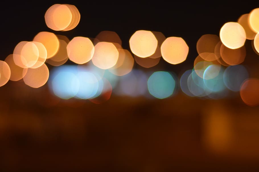 Yellow and Blue Lights, blur, blurred, night, illuminated, defocused HD wallpaper