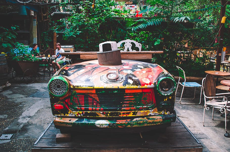 hungary, budapest, szimpla, szimpla kert, ruin bar, plant, mode of transportation HD wallpaper