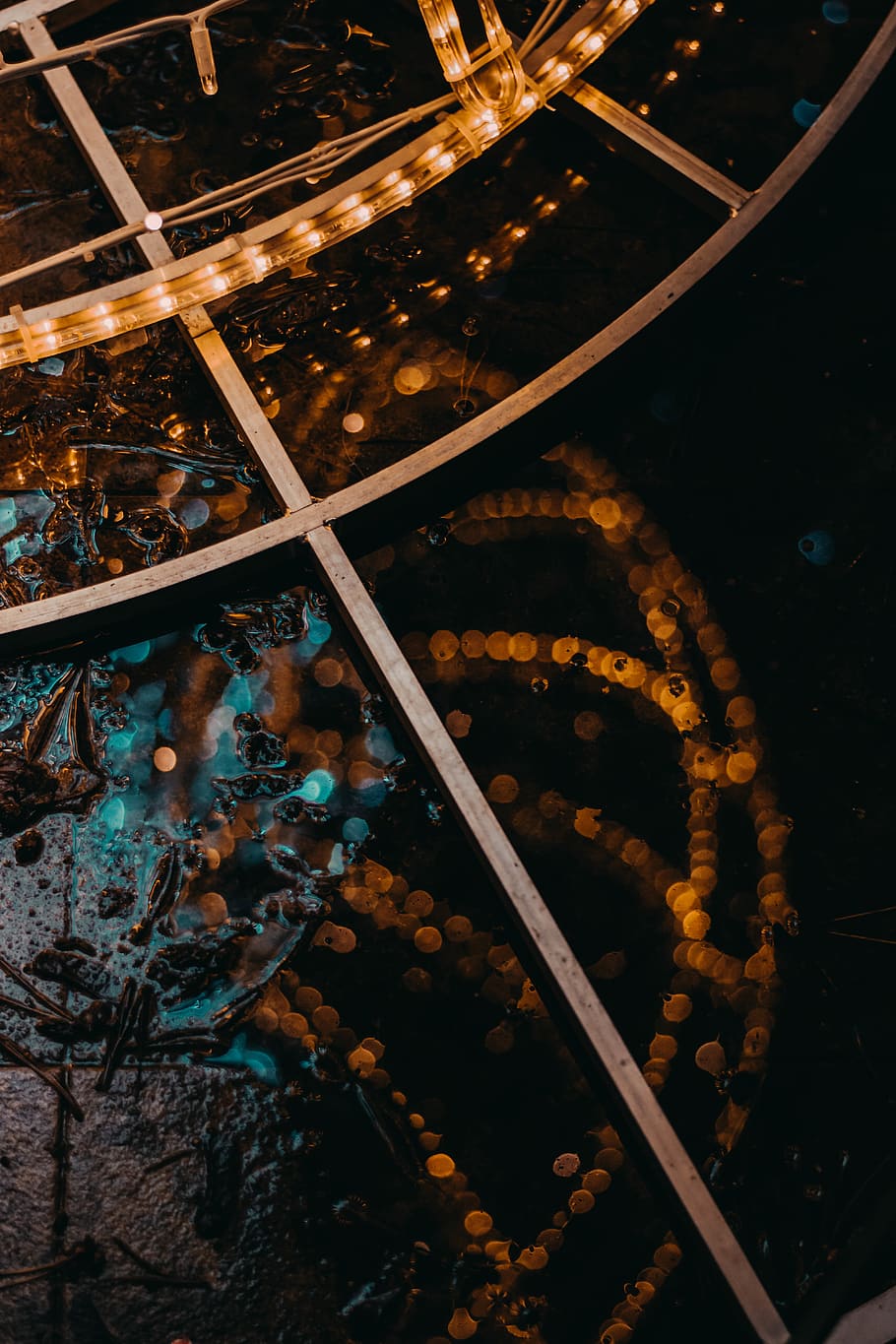 yellow lights, indoors, no people, night, high angle view, illuminated HD wallpaper