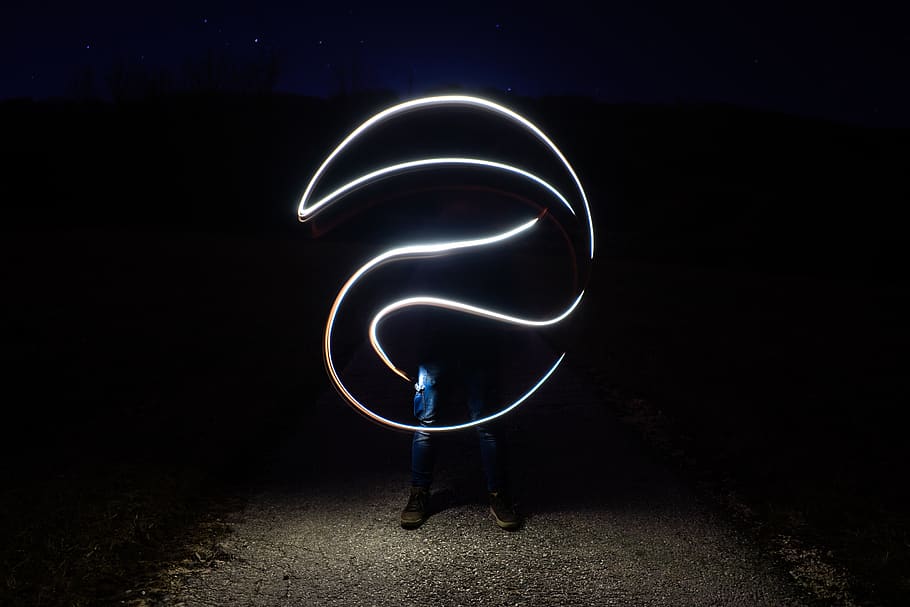 person performing light tricks during daytime, neon, laser, lights HD wallpaper