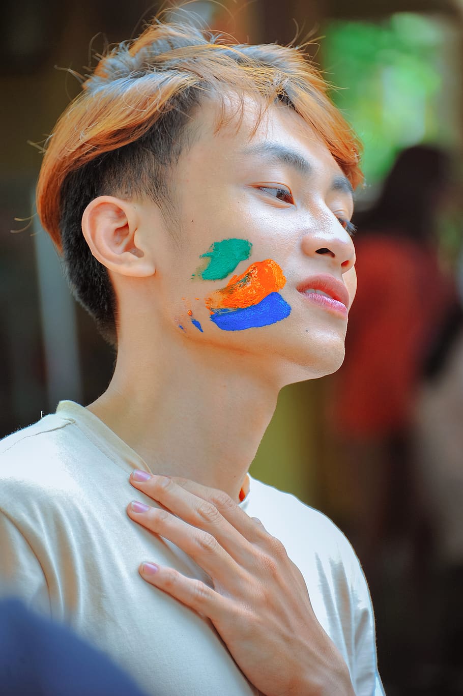 Man With Face Paint Outdoors, boy, colors, cute, daylight, enjoyment HD wallpaper