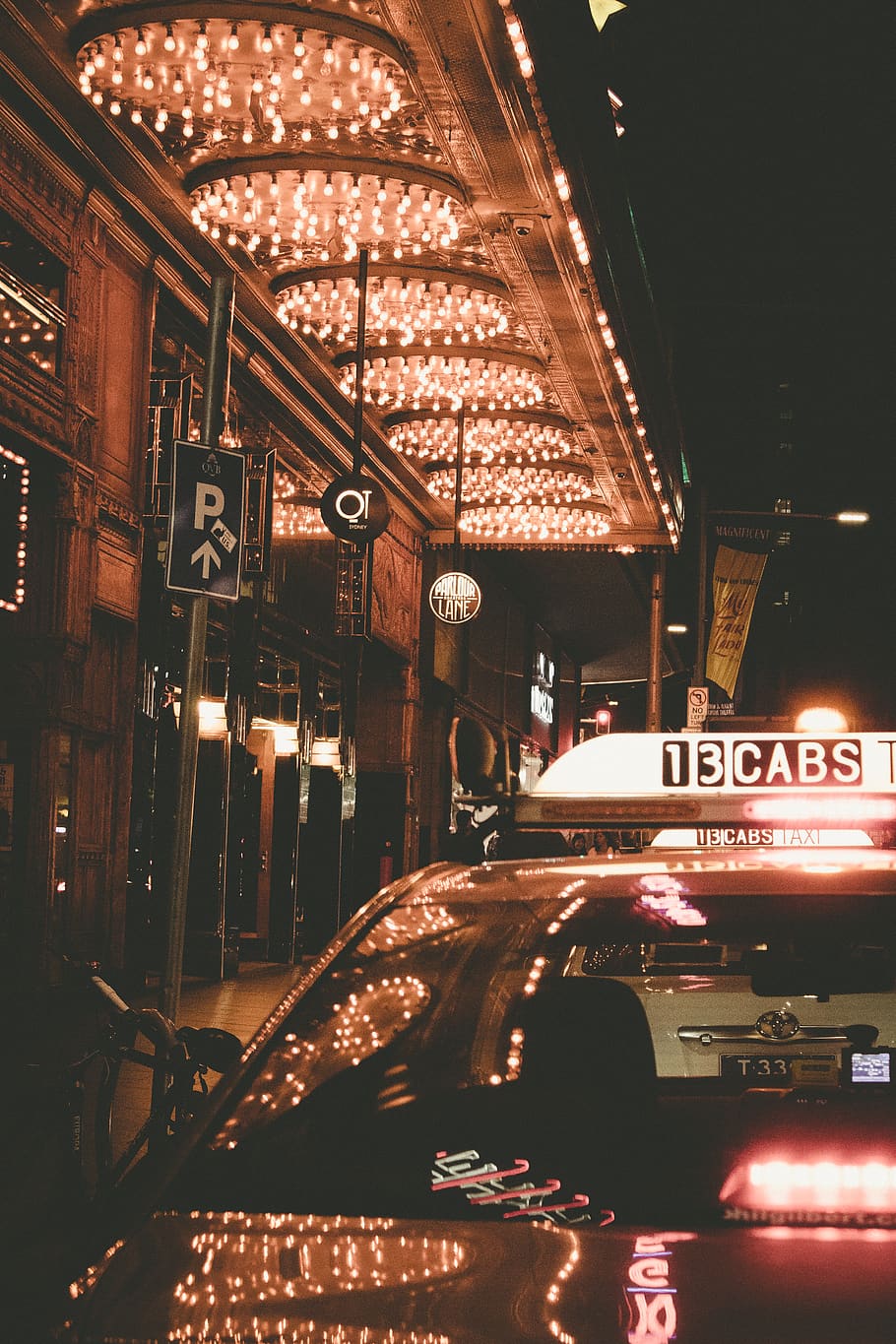 lights, night, cabs, reflection, sydney, urban, canon, nightlife HD wallpaper