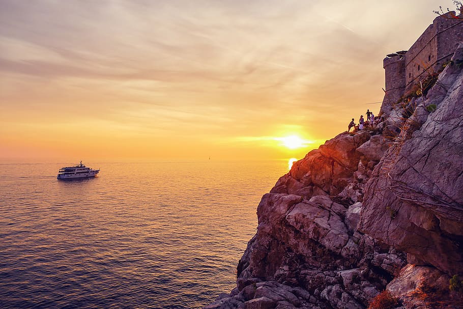 croatia, dubrovnik, sunset, water, sky, sea, scenics - nature HD wallpaper