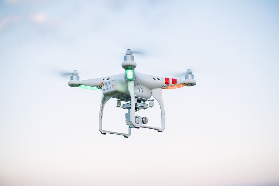 flying DJI Phantom Standard drone, technology, surveillance, mid-air HD wallpaper