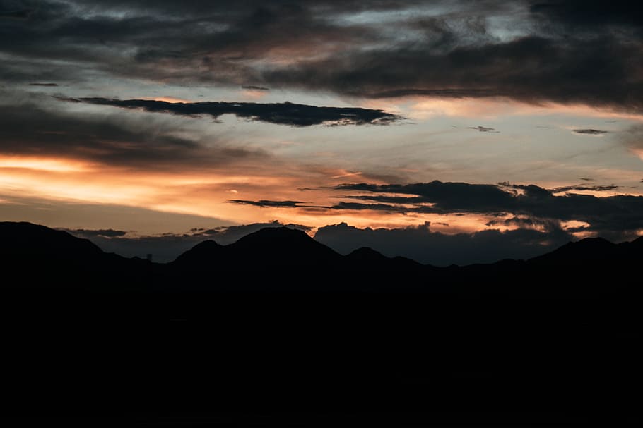 silhouette photography of mountain, cloudy, contrast, landscape HD wallpaper