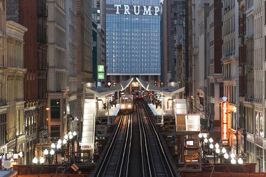 train on track in between buildings, train station, terminal HD wallpaper