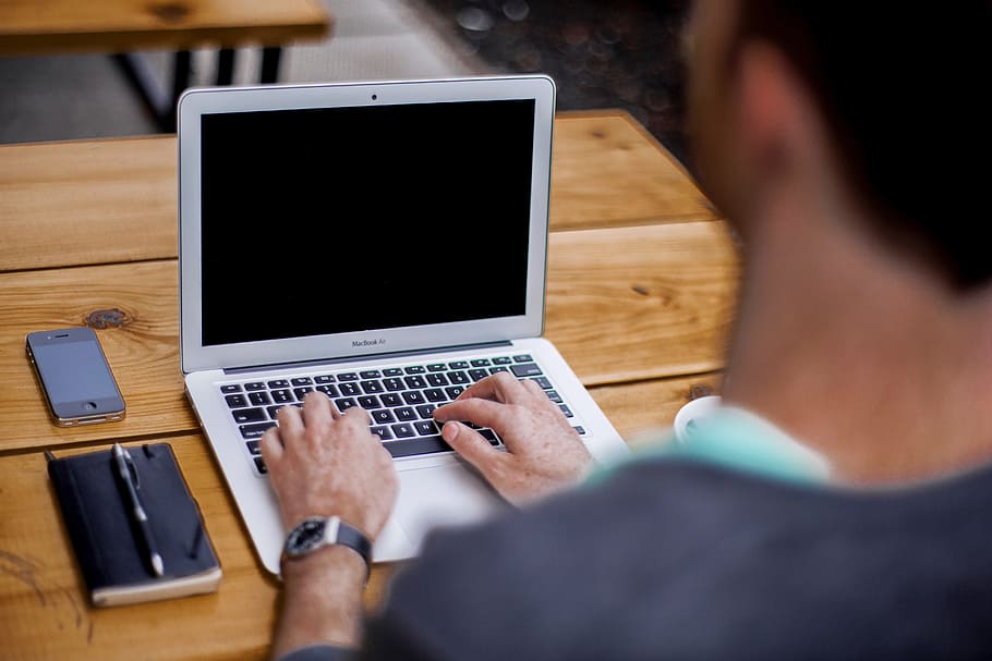 laptop, computer, macbook, writing, work, hand, working, design HD wallpaper