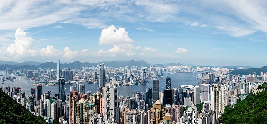hong kong, victoria harbour, panorama, city, hongkong, scene, HD wallpaper