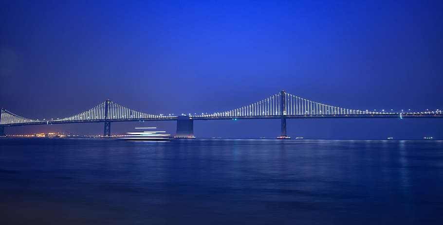 gray bridge under blue sky, water, building, nature, outdoors HD wallpaper