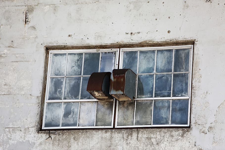 vents, ventilation, windows, glass, wall, concrete, abandoned, HD wallpaper