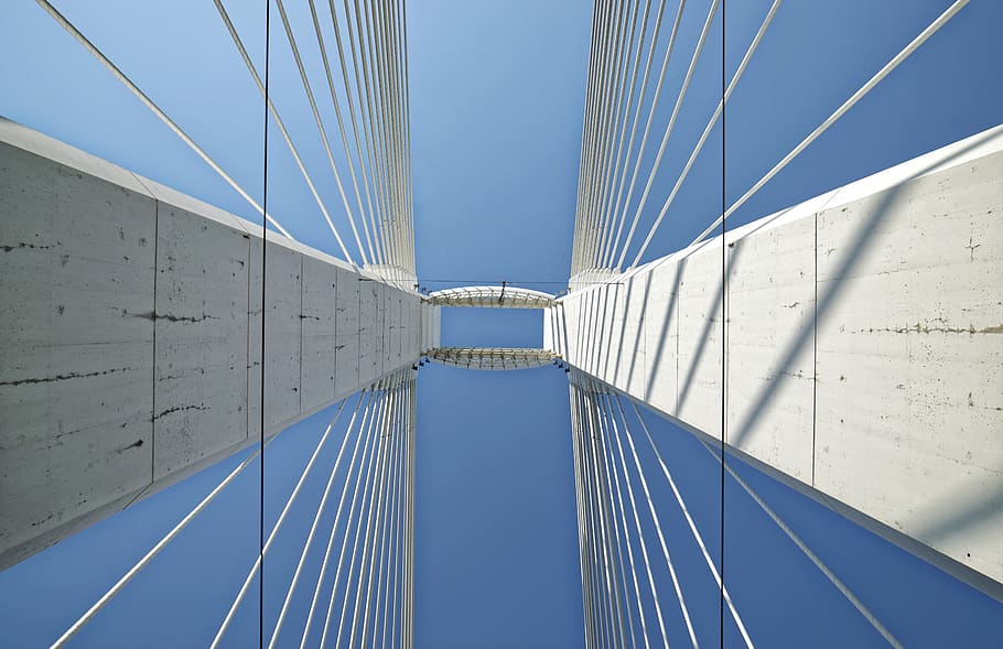 Aerial View of Bridge, architectural design, architecture, blue sky HD wallpaper