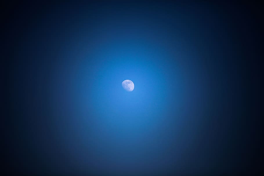 Moon Photography, blue, half-moon, lunar, night, romantic, sky HD wallpaper