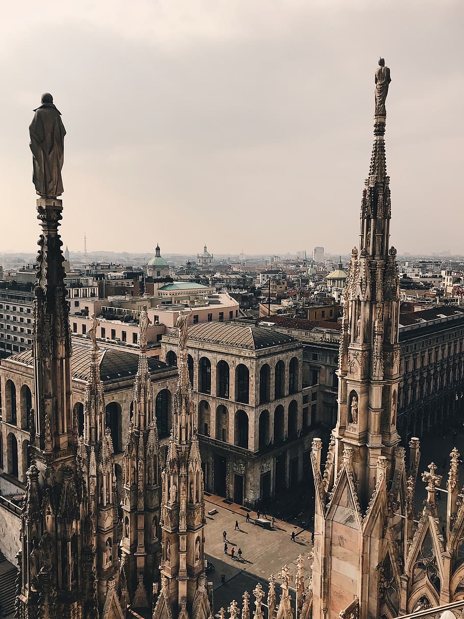 architecture, steeple, tower, spire, building, city, town, nature HD wallpaper
