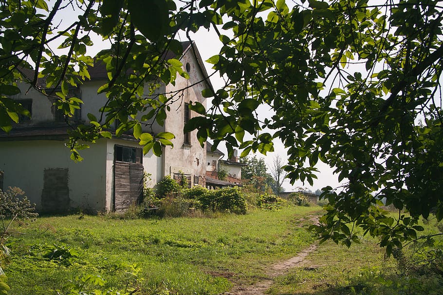 Abandoned country house, ancient, antique, architecture, blue HD wallpaper