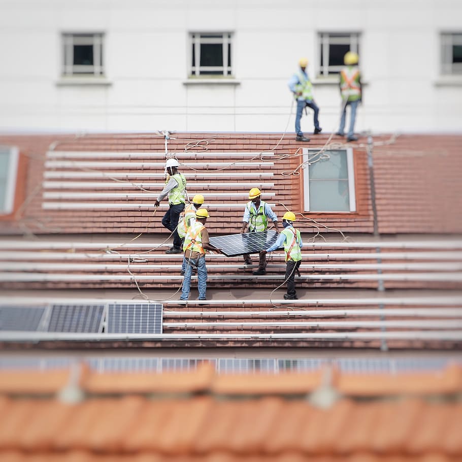 man holding solar panel on roof, architecture, building exterior HD wallpaper