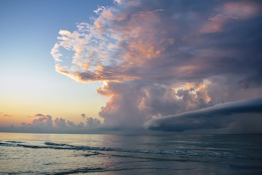 Scenic View of Ocean During Dawn, atmosphere, beach, cloudiness HD wallpaper