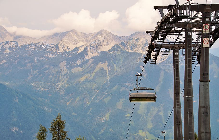 alps, austria, cableway, mast, column, mountains, summer, landscape HD wallpaper