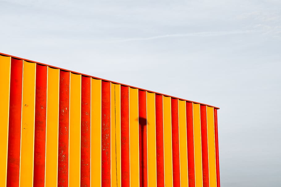 orange and red building, countryside, shelter, nature, rural HD wallpaper