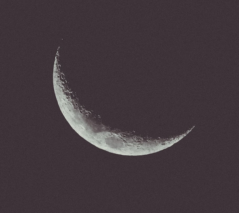 crescent moon, space, astronomy, sky, planetary moon, night, moon surface HD wallpaper