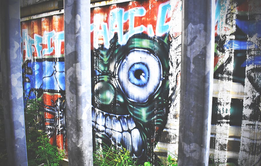 graffiti, eyes, cage, colorfull, street, photo, nikon, d3400, HD wallpaper