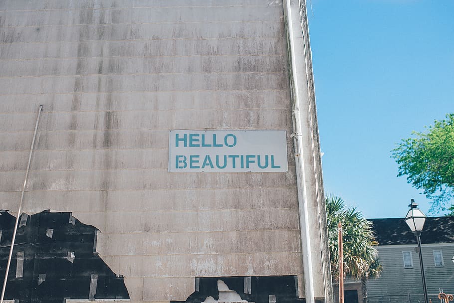 quotes, mural, wall, building, city, art, hello, beautiful HD wallpaper
