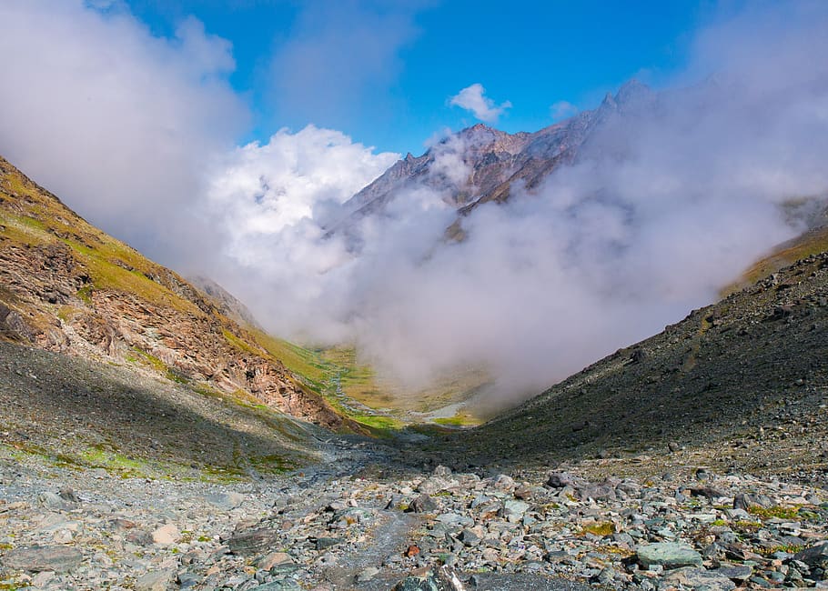 landscape, mountains, valley, clouds, valais, geology, non-urban scene HD wallpaper