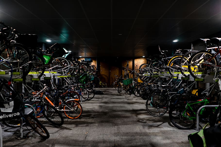 assorted-color bicycles, transportation, stationary, land vehicle HD wallpaper