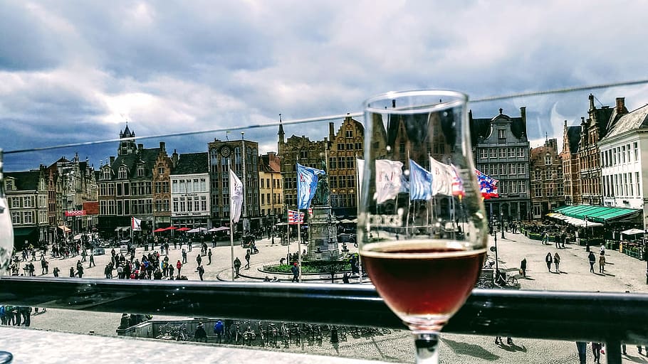 belgium, bruges, flags, square, relax, trip, cup, beer, drink HD wallpaper