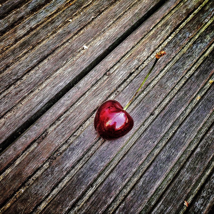 Red Cherry on Wooden Surface, food, fruit, wood - material, close-up HD wallpaper