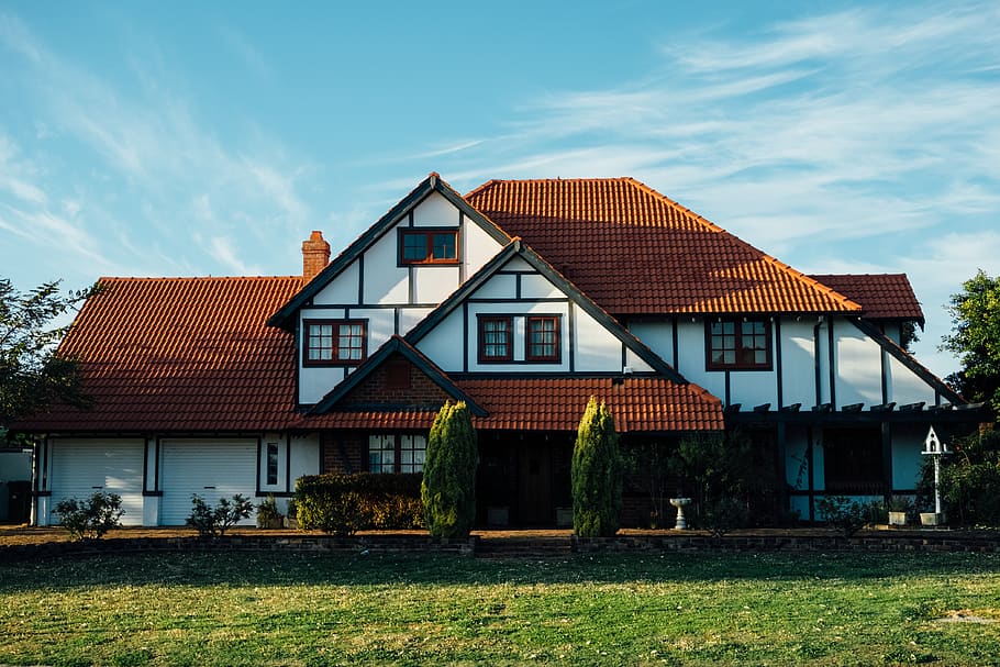 sky, clouds, house, architecture, trees, playground, green HD wallpaper