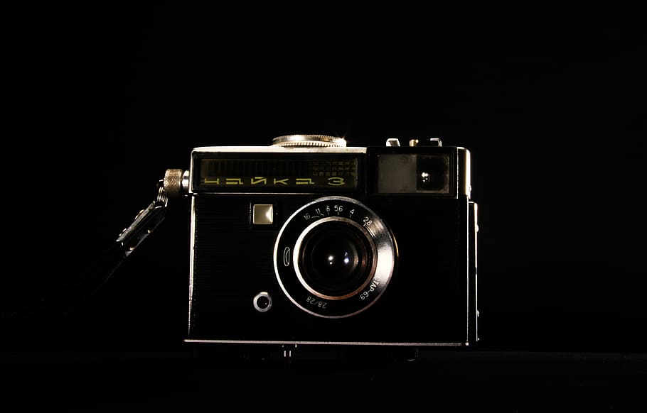 camera, analog, studio shot, photography themes, black background HD wallpaper