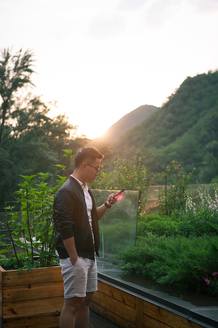 man standing beside glass wall while using smartphon e, one person HD wallpaper