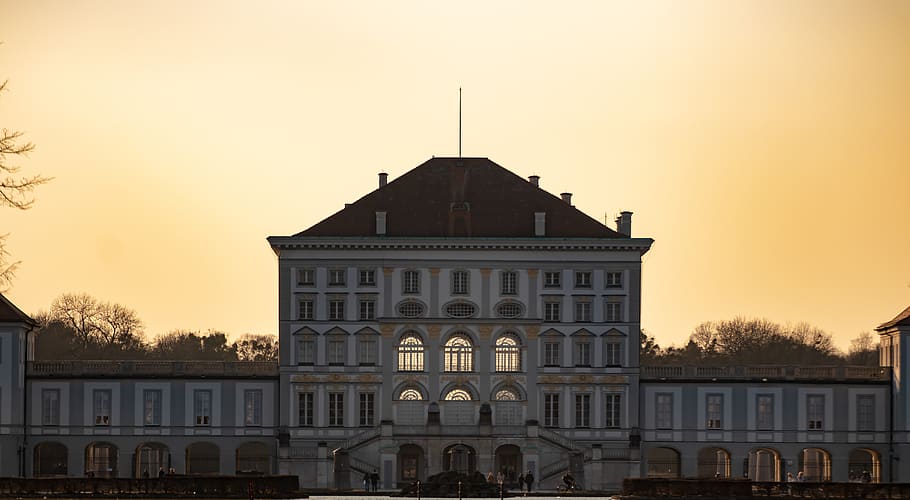 building, sunset, window, architecture, dusk, munich, nymphenburg palace, HD wallpaper