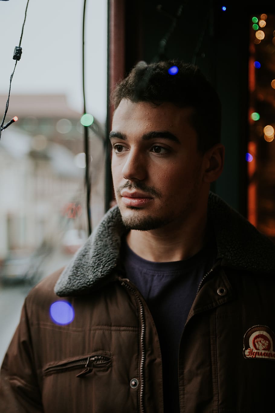 man in brown zip-up jacket, one person, portrait, headshot, young men HD wallpaper